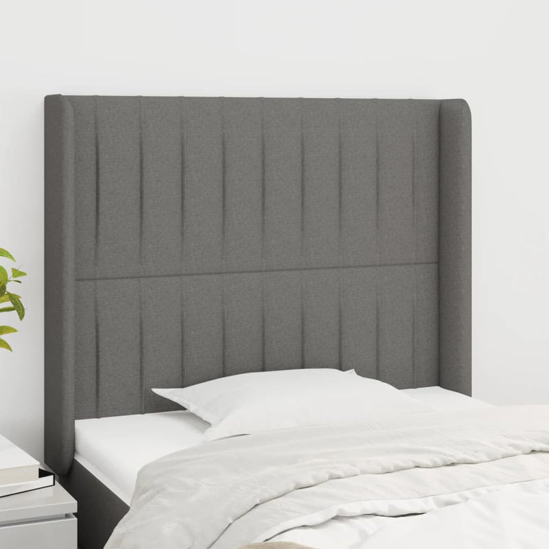 vidaXL sötétszürke szövet fejtámla szárnyakkal 93x16x118/128 cm