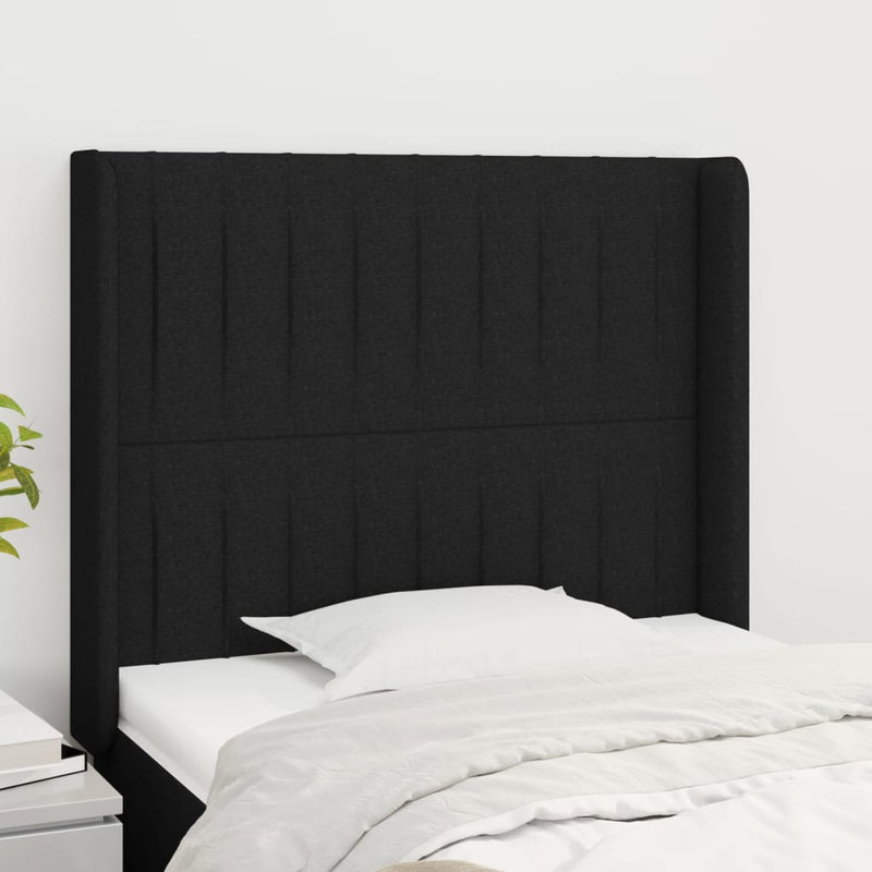 vidaXL fekete szövet fejtámla szárnyakkal 103x16x118/128 cm
