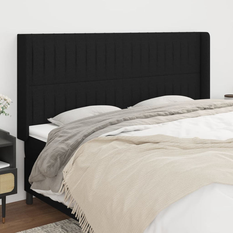 vidaXL fekete szövet fejtámla szárnyakkal 203x16x118/128 cm