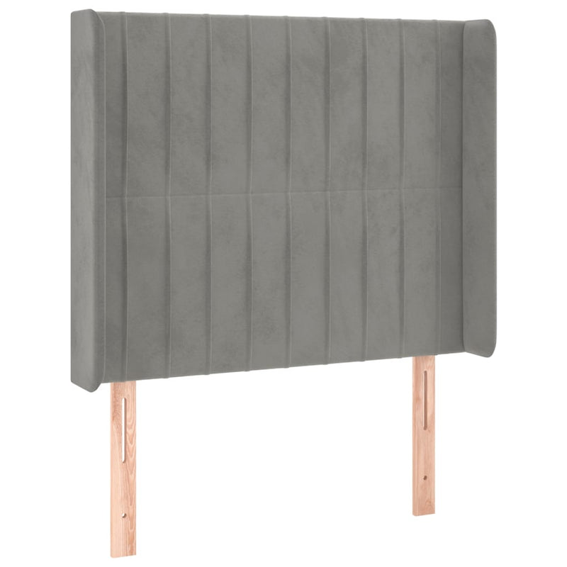 vidaXL világosszürke bársony fejtámla szárnyakkal 83x16x118/128 cm