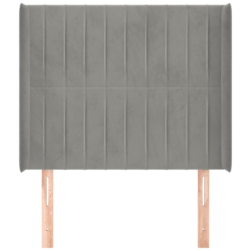 vidaXL világosszürke bársony fejtámla szárnyakkal 83x16x118/128 cm