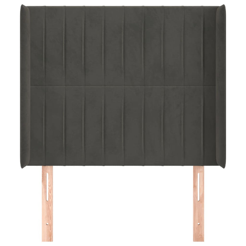 vidaXL sötétszürke bársony fejtámla szárnyakkal 83x16x118/128 cm