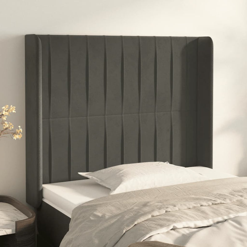 vidaXL sötétszürke bársony fejtámla szárnyakkal 83x16x118/128 cm