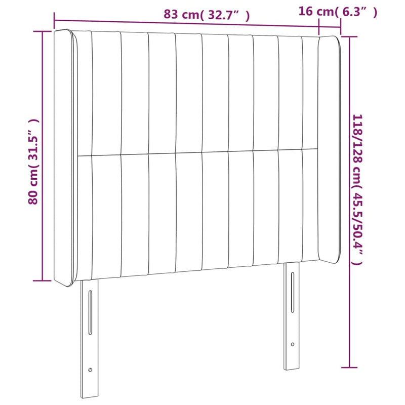 vidaXL sötétkék bársony fejtámla szárnyakkal 83x16x118/128 cm