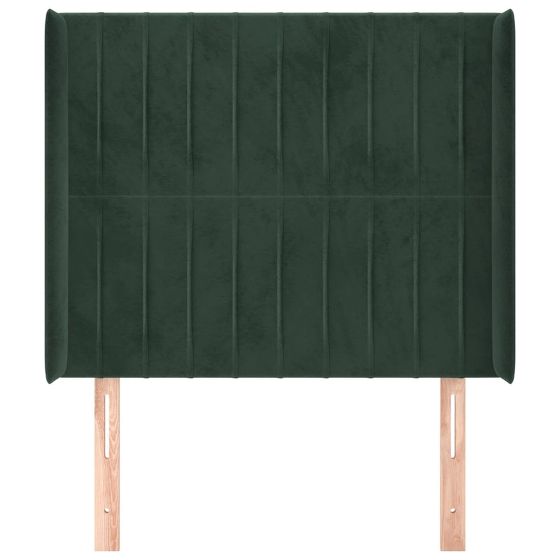 vidaXL sötétzöld bársony fejtámla szárnyakkal 93x16x118/128 cm