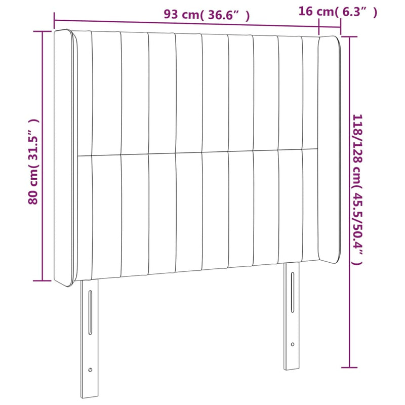 vidaXL sötétzöld bársony fejtámla szárnyakkal 93x16x118/128 cm