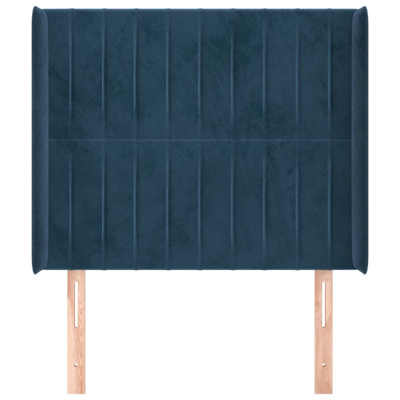 vidaXL sötétkék bársony fejtámla szárnyakkal 93x16x118/128 cm