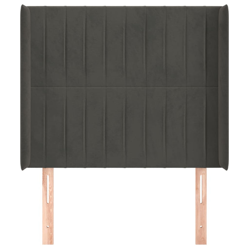 vidaXL sötétszürke bársony fejtámla szárnyakkal 103x16x118/128 cm