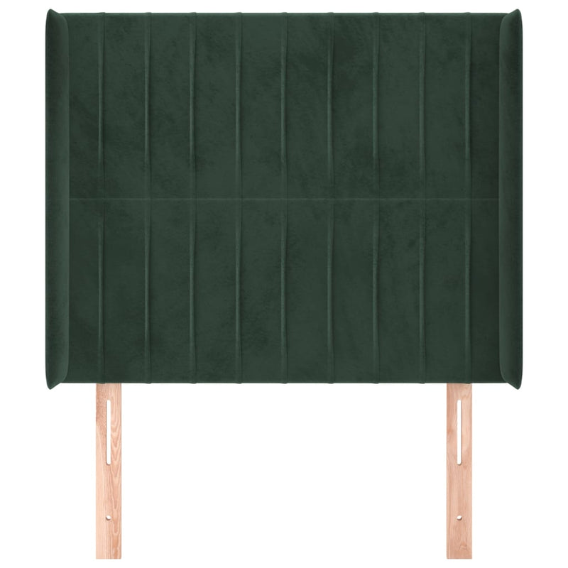 vidaXL sötétzöld bársony fejtámla szárnyakkal 103x16x118/128 cm