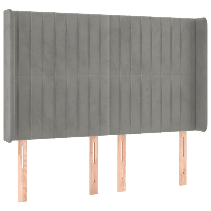 vidaXL világosszürke bársony fejtámla szárnyakkal 147x16x118/128 cm