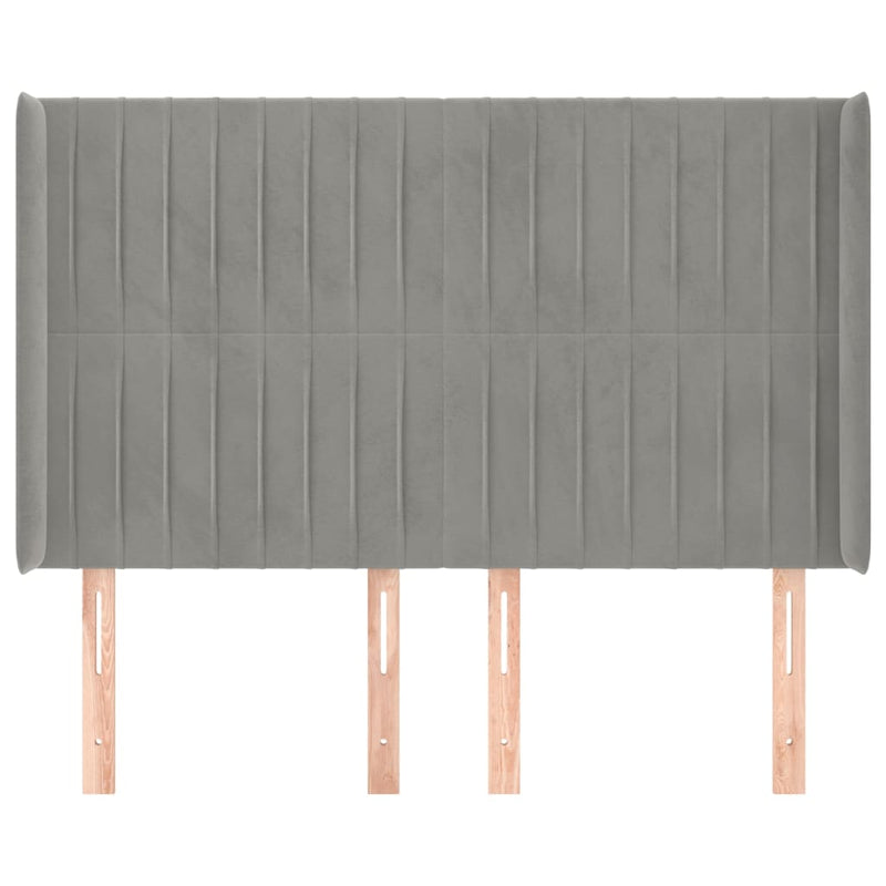 vidaXL világosszürke bársony fejtámla szárnyakkal 147x16x118/128 cm