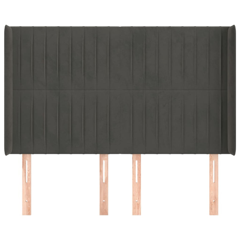 vidaXL sötétszürke bársony fejtámla szárnyakkal 147x16x118/128 cm