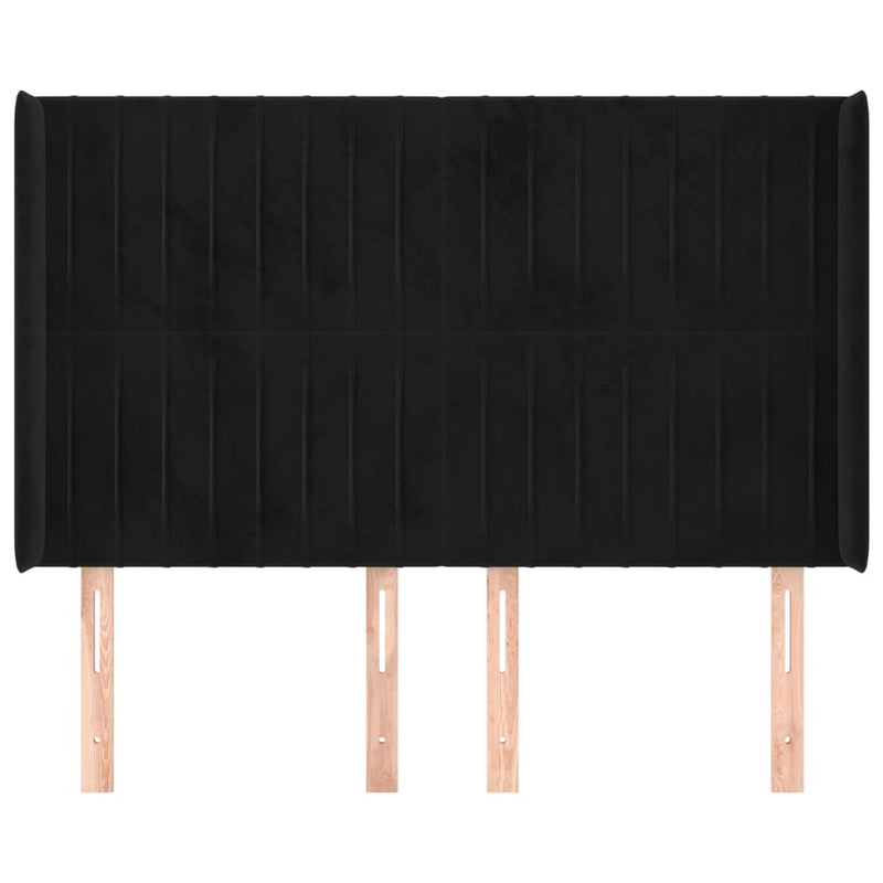 vidaXL fekete bársony fejtámla szárnyakkal 147x16x118/128 cm