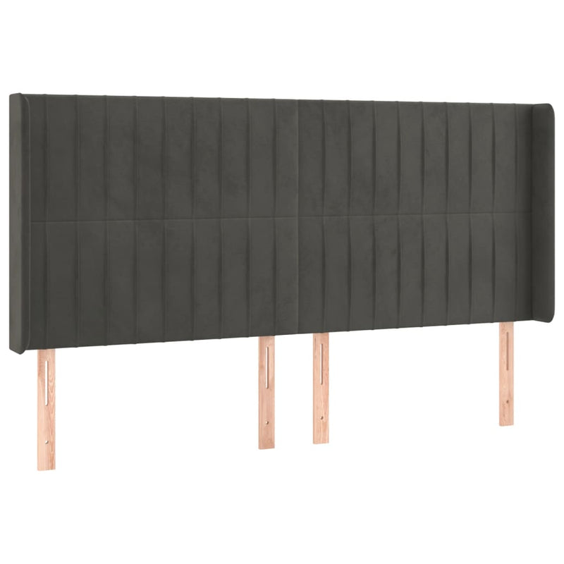 vidaXL sötétszürke bársony fejtámla szárnyakkal 163x16x118/128 cm