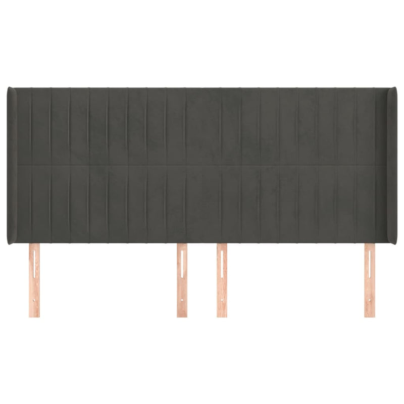 vidaXL sötétszürke bársony fejtámla szárnyakkal 163x16x118/128 cm