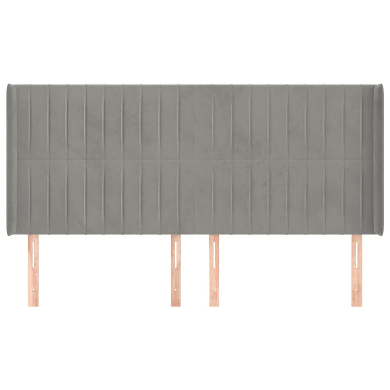 vidaXL világosszürke bársony fejtámla szárnyakkal 203x16x118/128 cm