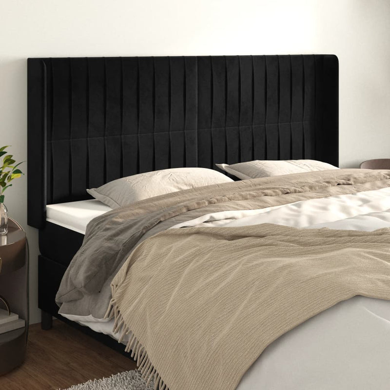 vidaXL fekete bársony fejtámla szárnyakkal 203x16x118/128 cm
