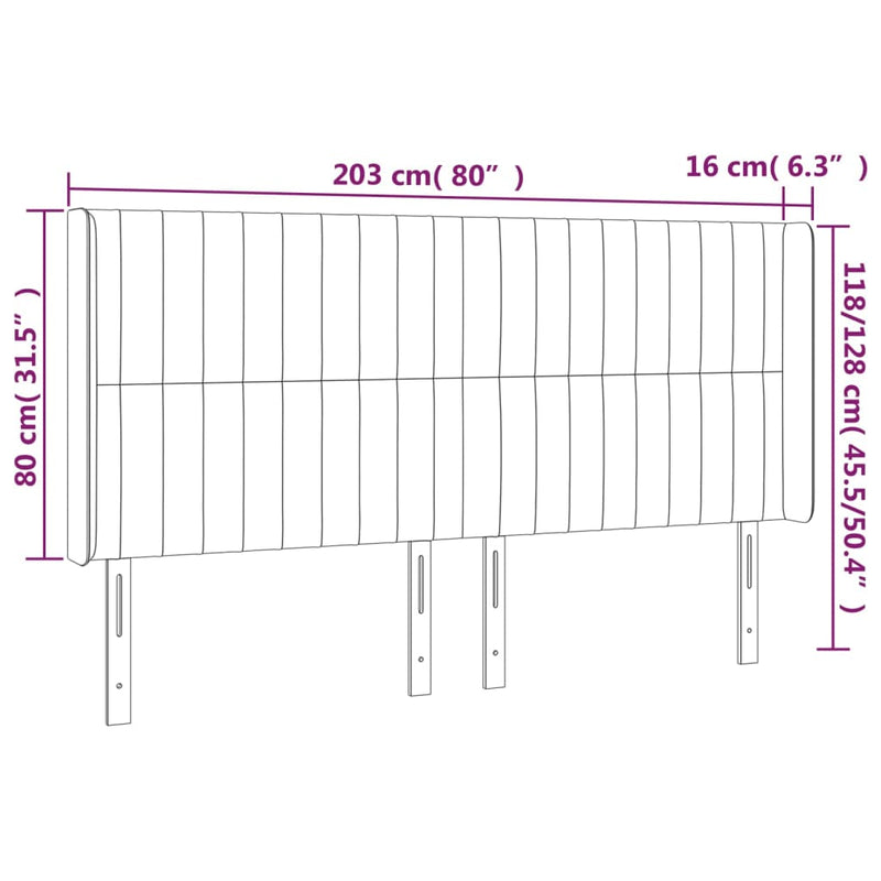 vidaXL zöld bársony fejtámla szárnyakkal 203x16x118/128 cm