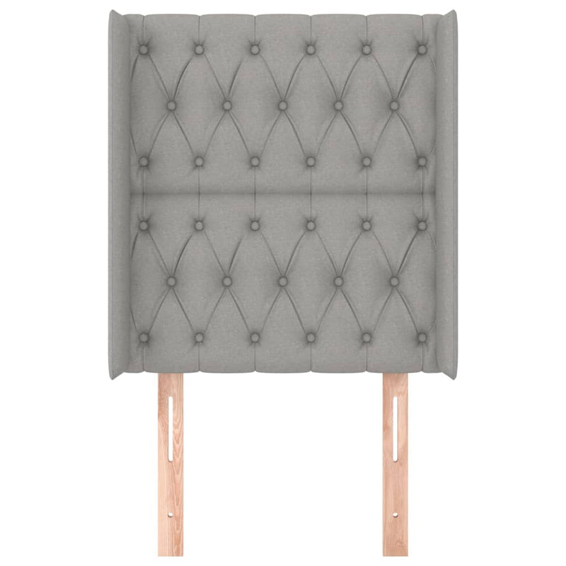 vidaXL világosszürke szövet fejtámla szárnyakkal 83x16x118/128 cm