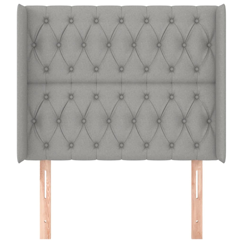 vidaXL világosszürke szövet fejtámla szárnyakkal 93x16x118/128 cm