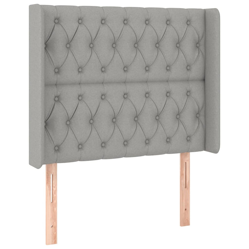vidaXL világosszürke szövet fejtámla szárnyakkal 103x16x118/128 cm