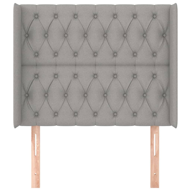 vidaXL világosszürke szövet fejtámla szárnyakkal 103x16x118/128 cm