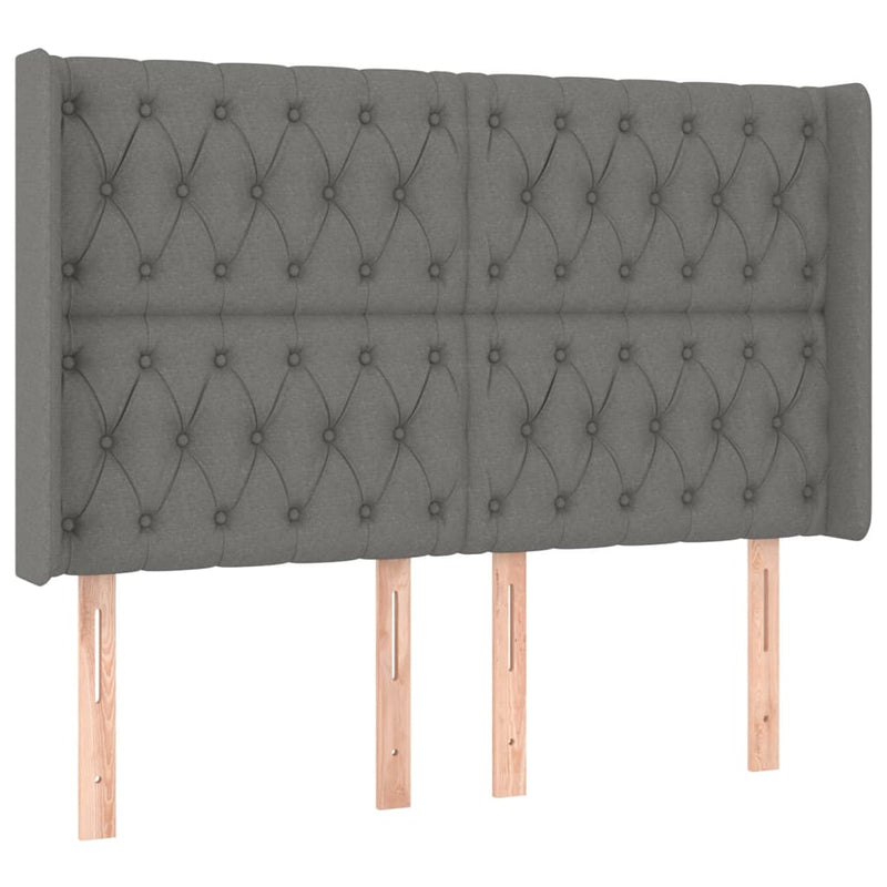 vidaXL sötétszürke szövet fejtámla szárnyakkal 147x16x118/128 cm