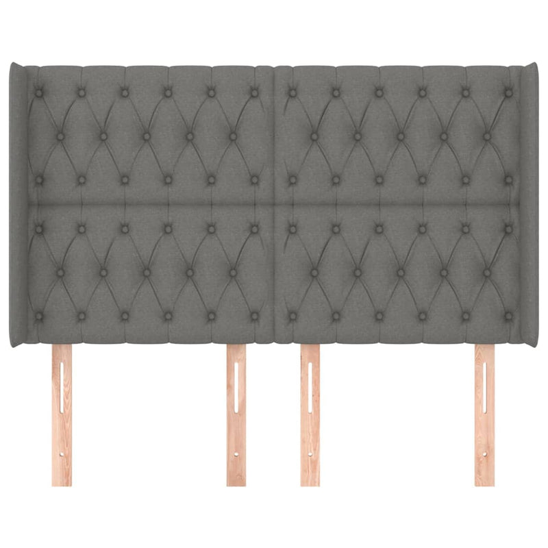 vidaXL sötétszürke szövet fejtámla szárnyakkal 147x16x118/128 cm