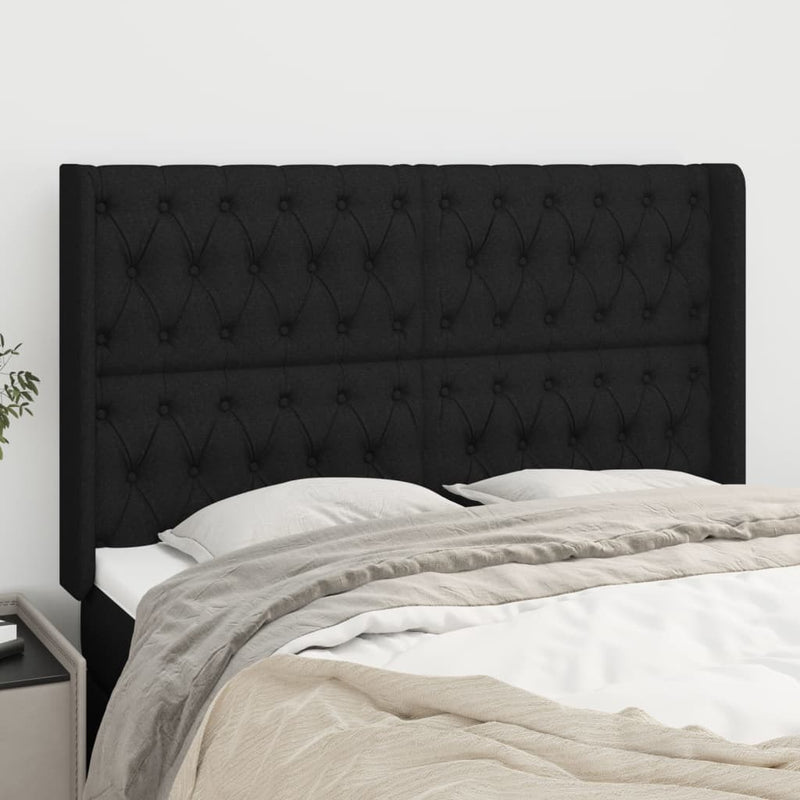 vidaXL fekete szövet fejtámla szárnyakkal 147x16x118/128 cm