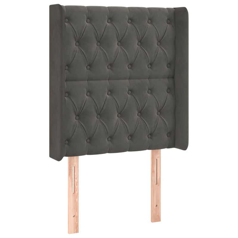 vidaXL sötétszürke bársony fejtámla szárnyakkal 83x16x118/128 cm