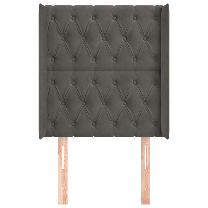 vidaXL sötétszürke bársony fejtámla szárnyakkal 83x16x118/128 cm