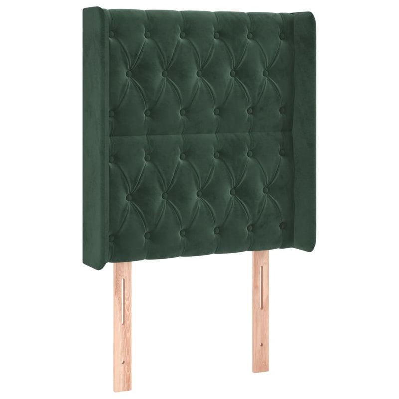 vidaXL sötétzöld bársony fejtámla szárnyakkal 83x16x118/128 cm