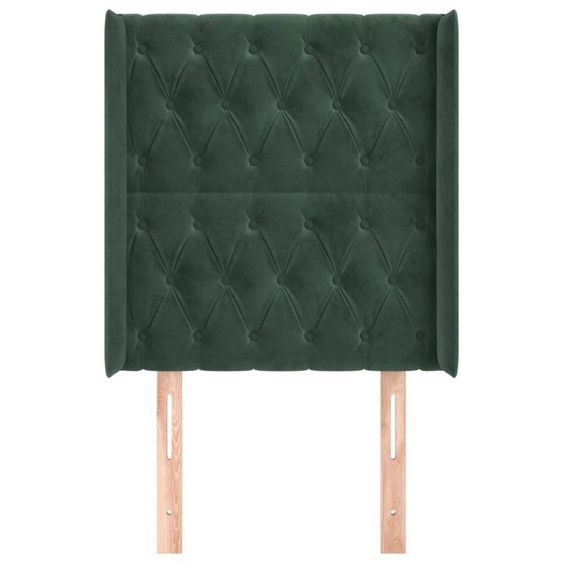 vidaXL sötétzöld bársony fejtámla szárnyakkal 83x16x118/128 cm