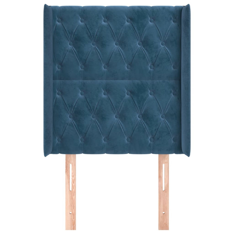 vidaXL sötétkék bársony fejtámla szárnyakkal 83x16x118/128 cm