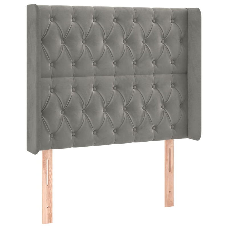 vidaXL világosszürke bársony fejtámla szárnyakkal 93x16x118/128 cm