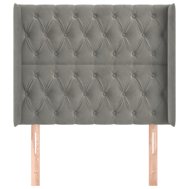 vidaXL világosszürke bársony fejtámla szárnyakkal 93x16x118/128 cm