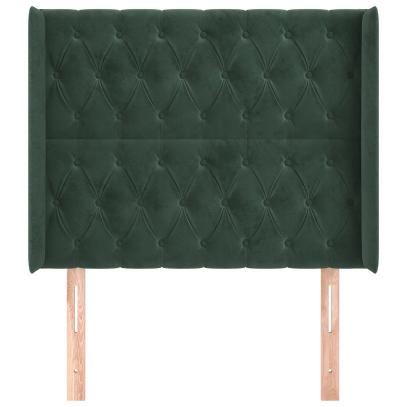 vidaXL sötétzöld bársony fejtámla szárnyakkal 93x16x118/128 cm