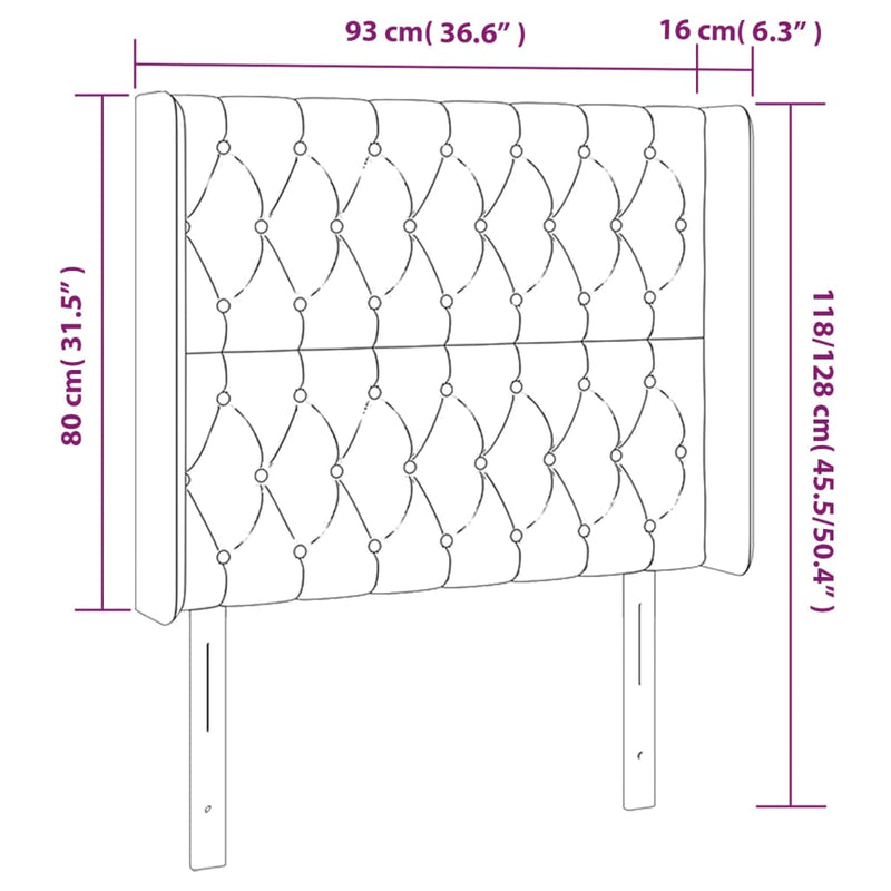 vidaXL sötétzöld bársony fejtámla szárnyakkal 93x16x118/128 cm