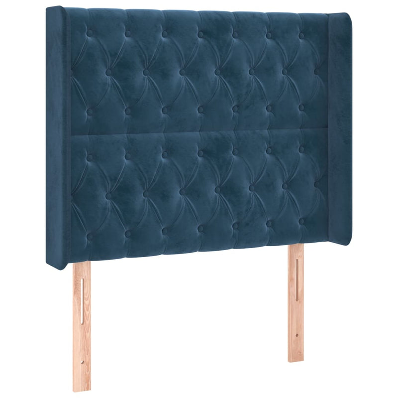 vidaXL sötétkék bársony fejtámla szárnyakkal 93x16x118/128 cm