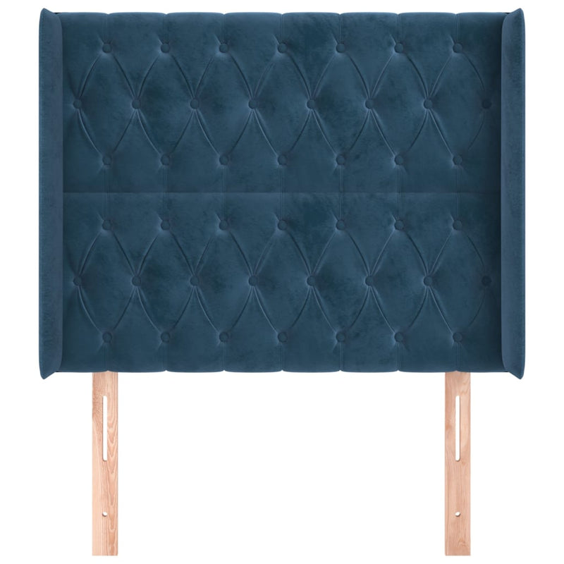 vidaXL sötétkék bársony fejtámla szárnyakkal 93x16x118/128 cm