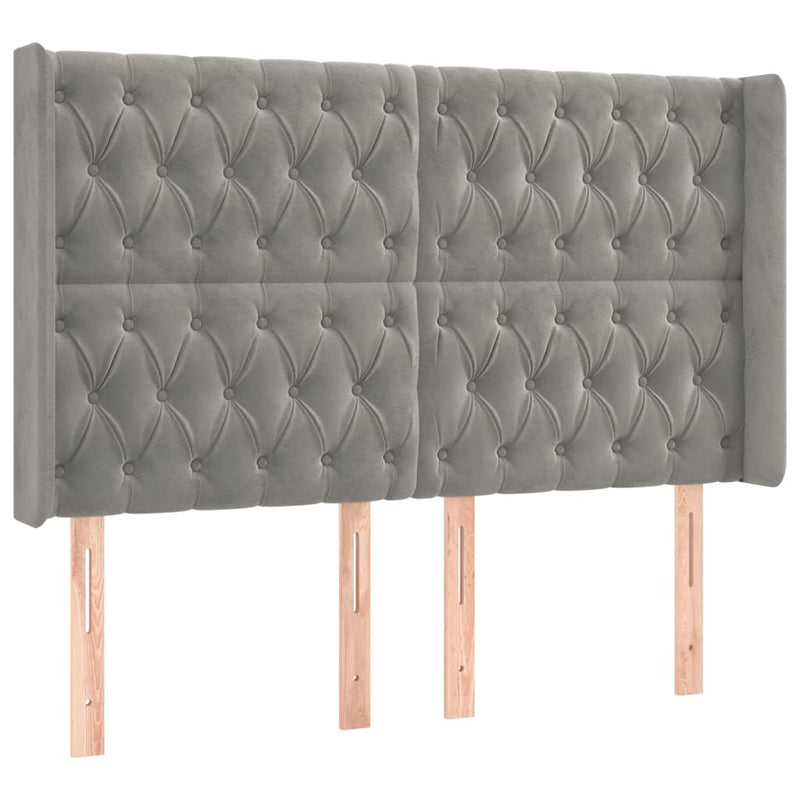 vidaXL világosszürke bársony fejtámla szárnyakkal 147x16x118/128 cm