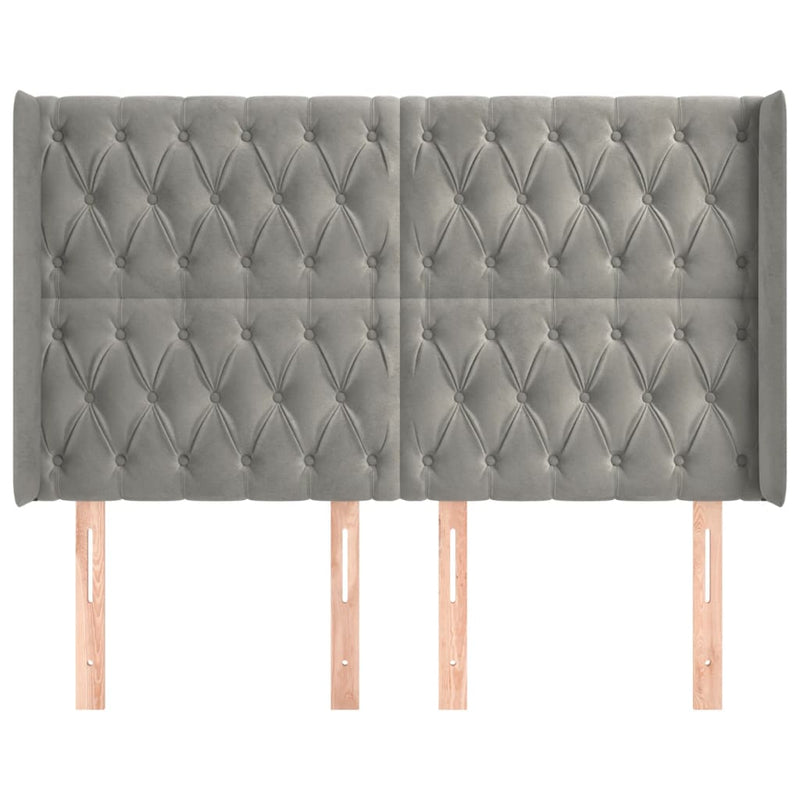 vidaXL világosszürke bársony fejtámla szárnyakkal 147x16x118/128 cm