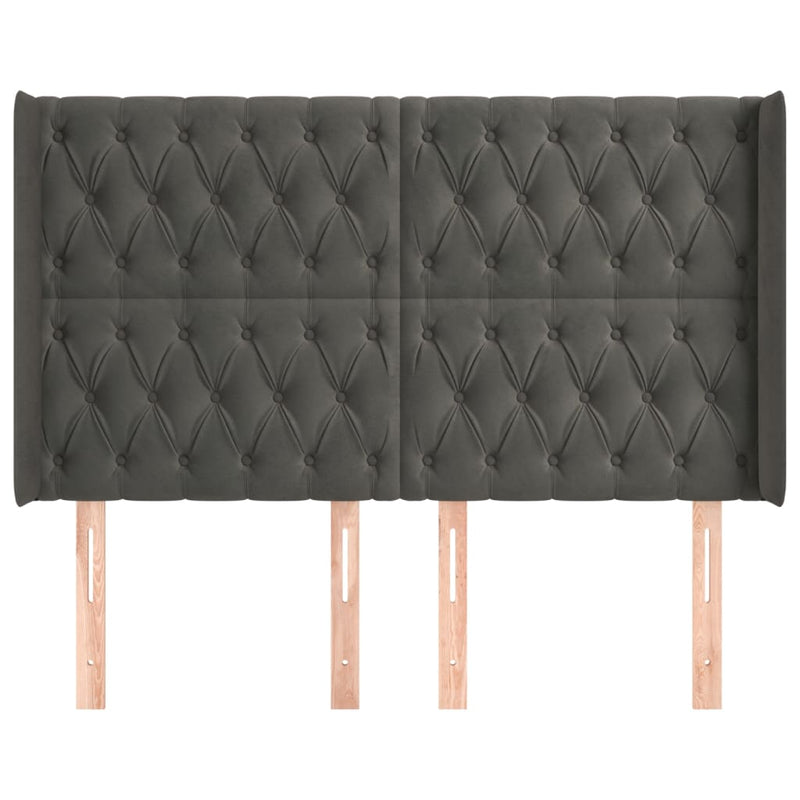 vidaXL sötétszürke bársony fejtámla szárnyakkal 147x16x118/128 cm