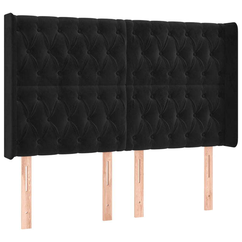 vidaXL fekete bársony fejtámla szárnyakkal 147x16x118/128 cm