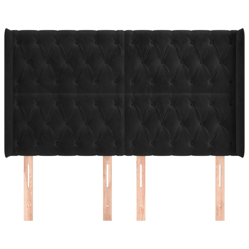 vidaXL fekete bársony fejtámla szárnyakkal 147x16x118/128 cm