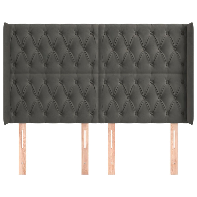 vidaXL sötétszürke bársony fejtámla szárnyakkal 163x16x118/128 cm