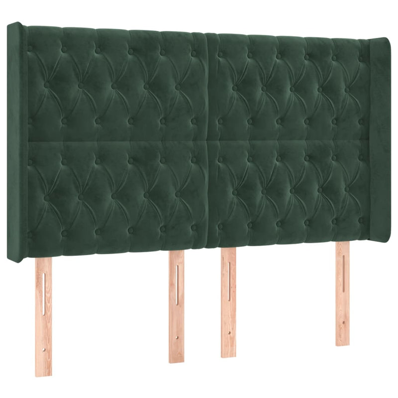 vidaXL zöld bársony fejtámla szárnyakkal 163x16x118/128 cm