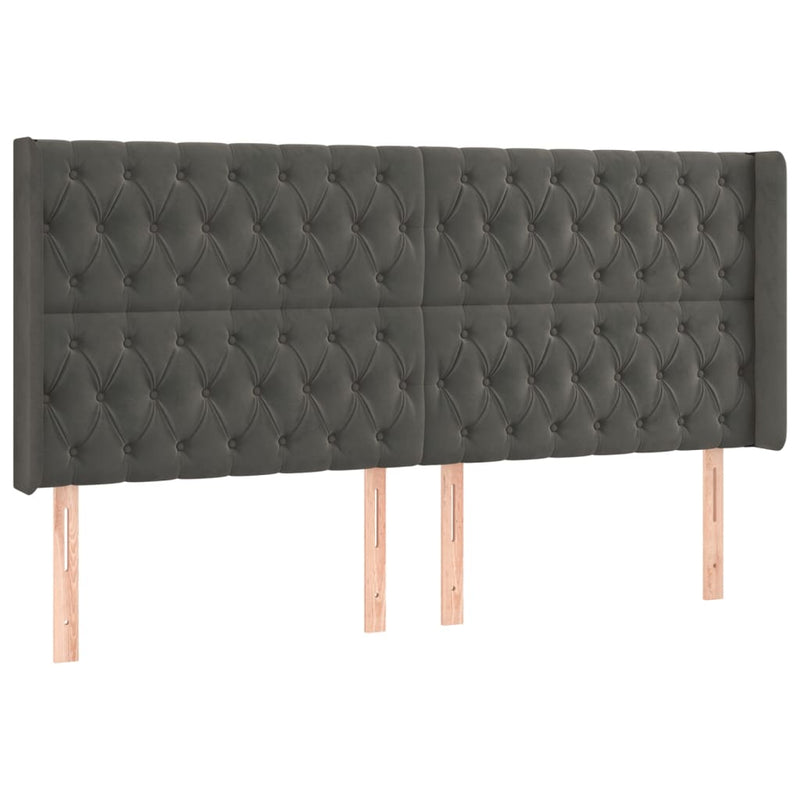 vidaXL sötétszürke bársony fejtámla szárnyakkal 183x16x118/128 cm