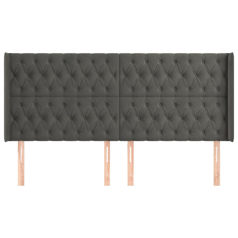 vidaXL sötétszürke bársony fejtámla szárnyakkal 183x16x118/128 cm