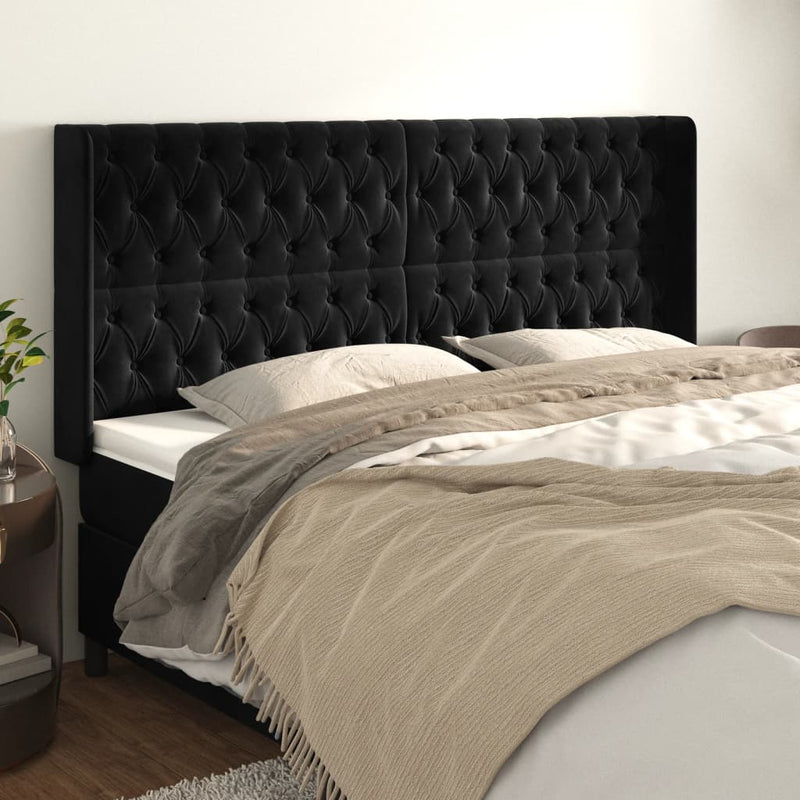 vidaXL fekete bársony fejtámla szárnyakkal 183x16x118/128 cm